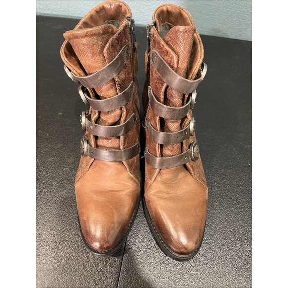 MIZ MOOZ Boots Womens 41 Brown Fawn Leather Buckle Steampunk Victorian Western - Picture 3 of 8